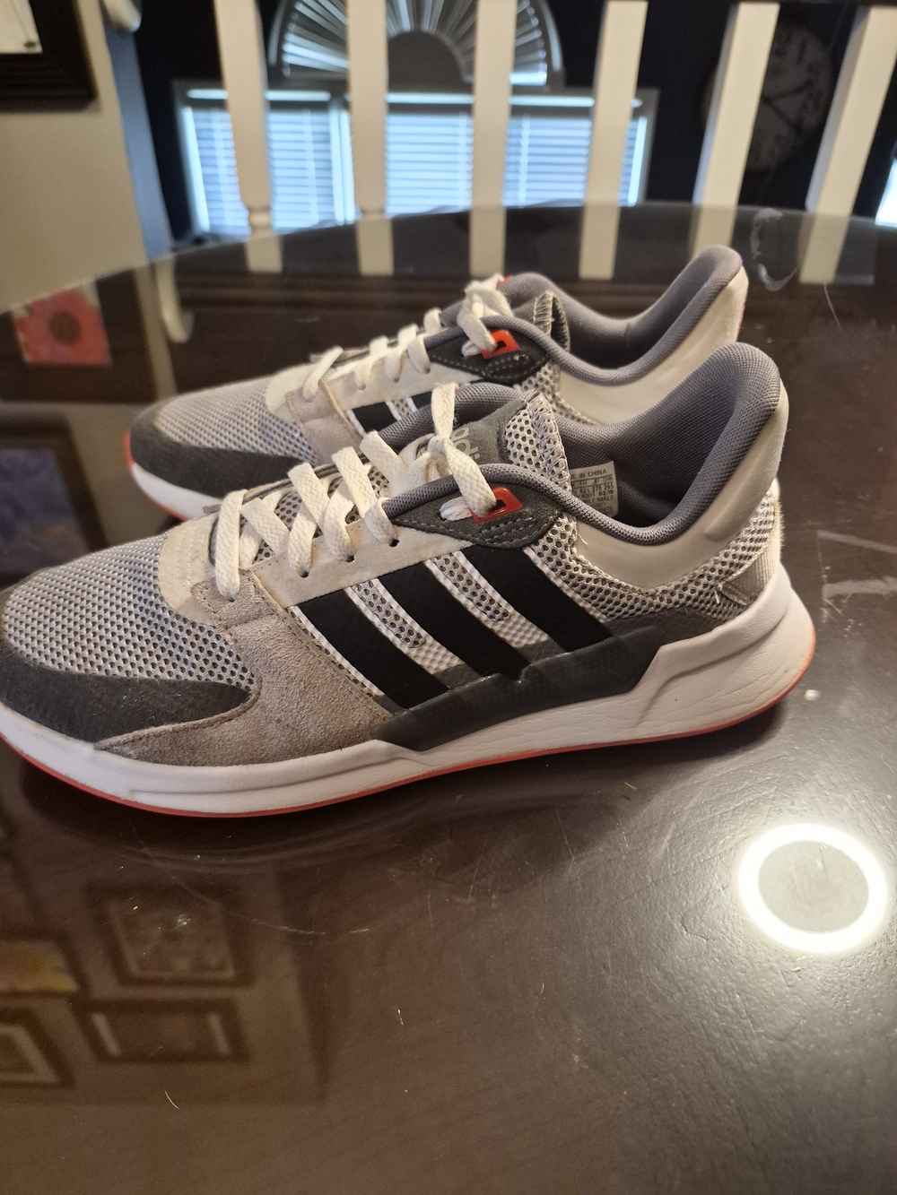 adidas Gray, Black & Red Mesh Runner Sneakers